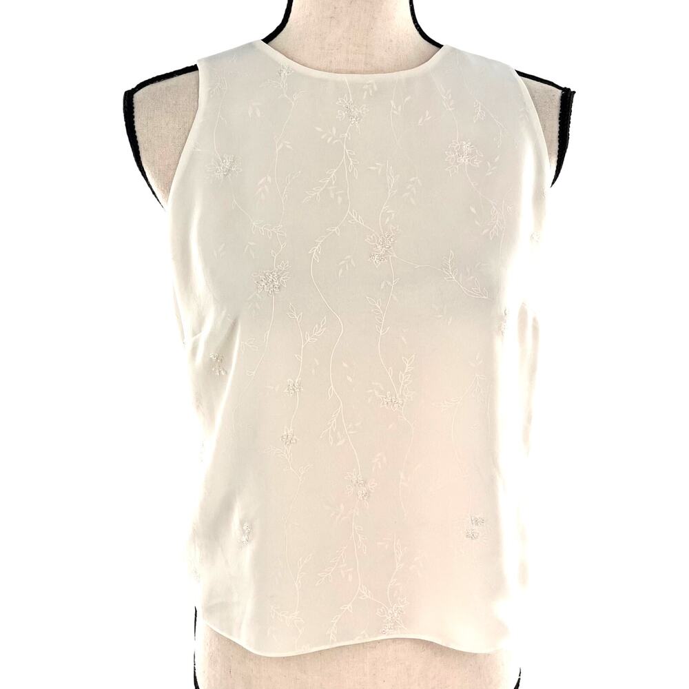 women's SM sleeveless  beaded top ivory off white shell tank blouse size 4 small